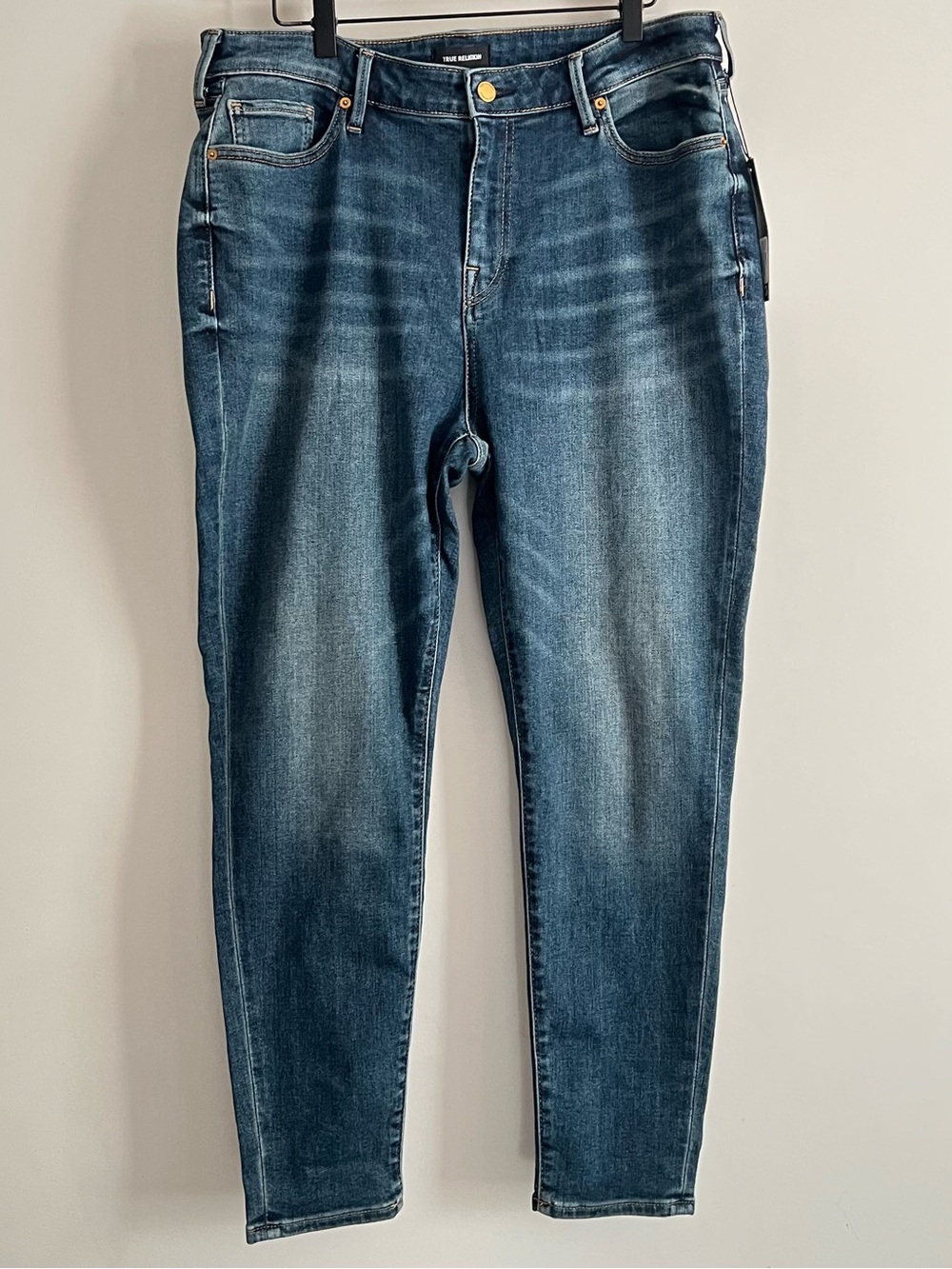 True Religion Blue Denim Mid Rise Skinny Straight Stretch Jeans Women’s Size 16